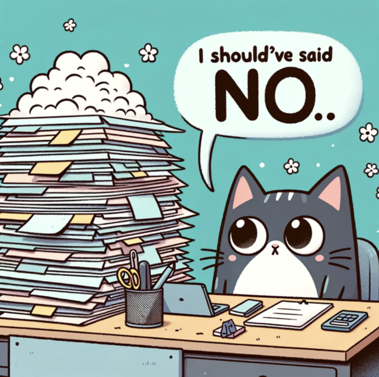photo of a cat saying No to a bunch of tasks